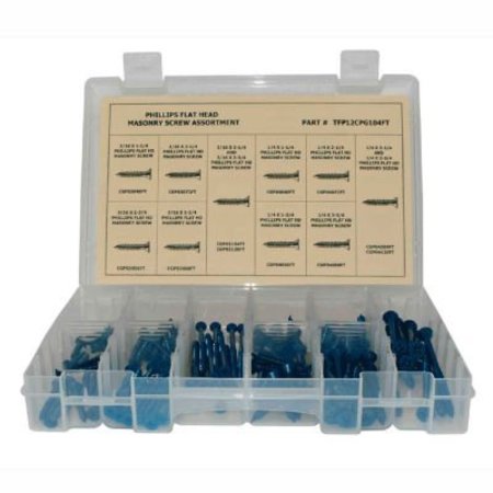 TITAN FASTENERS 160 Piece Masonry Screw Assortment - #10 (3/16) to 1/4" - Phillips Flat Head - Blue TFP12CGPFT160